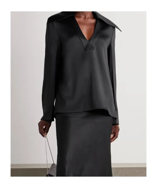 Wide-Collar Satin Blouse