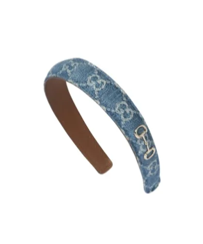 Gg Denim Hair Band With Horsebit