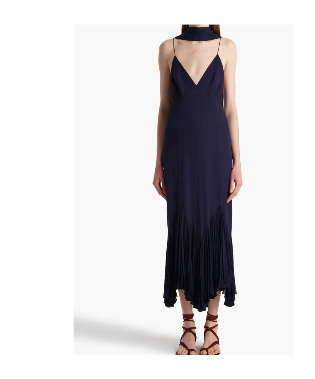 Candita Pleated V-Neck Slip Midi Dress