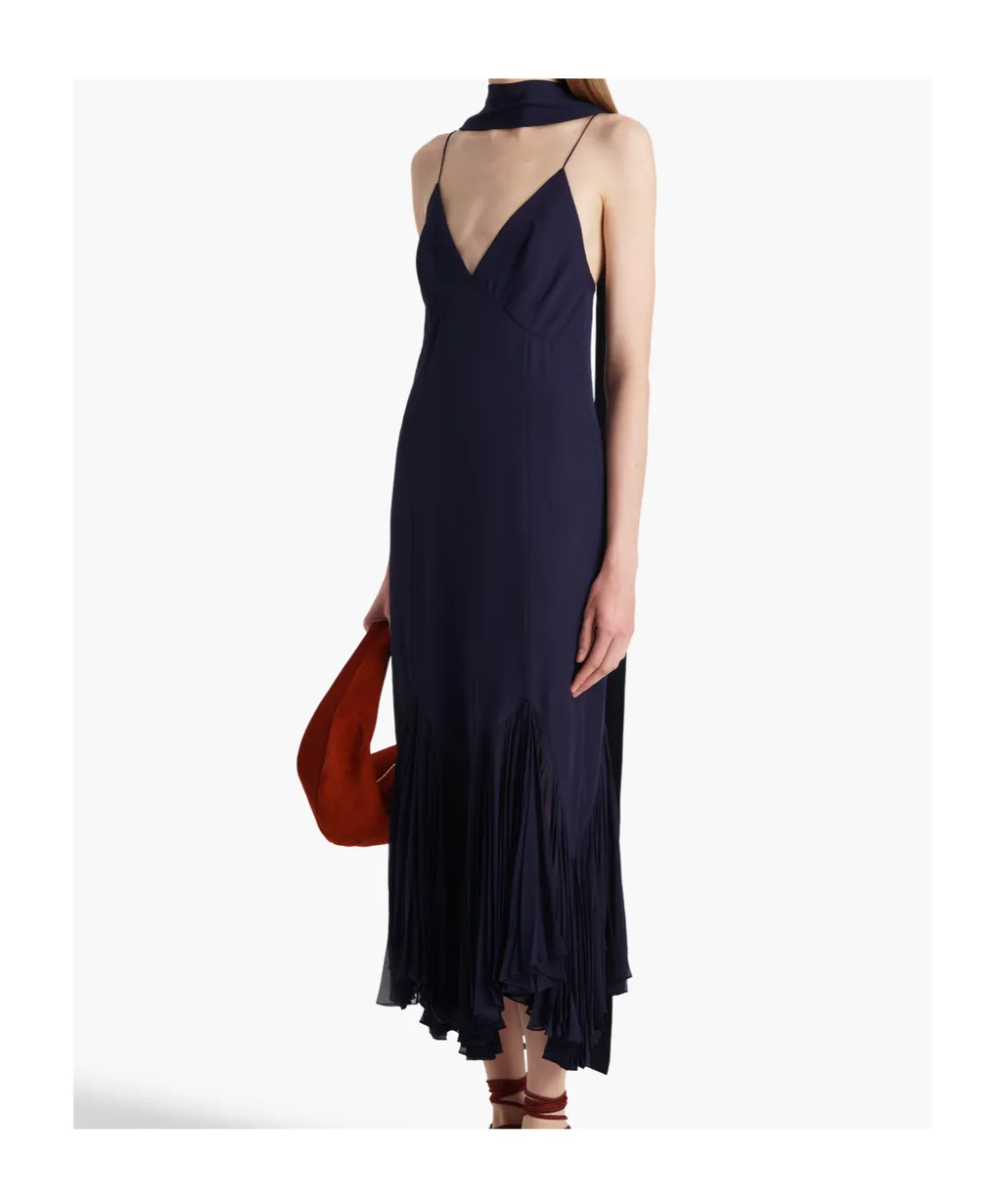 Candita Pleated V-Neck Slip Midi Dress