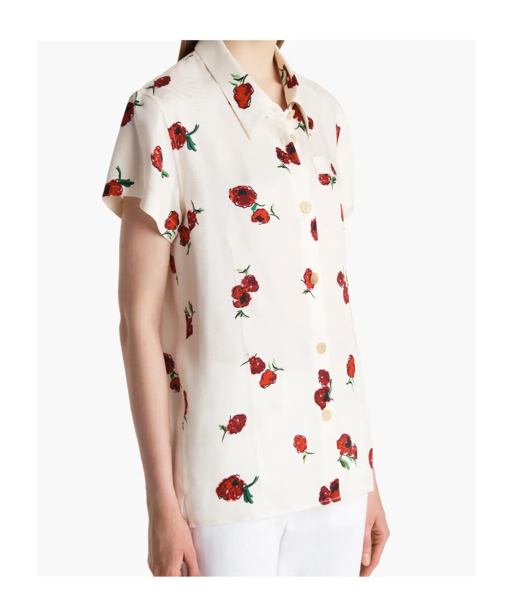 Keefe Top In Cream With Raspberry Print