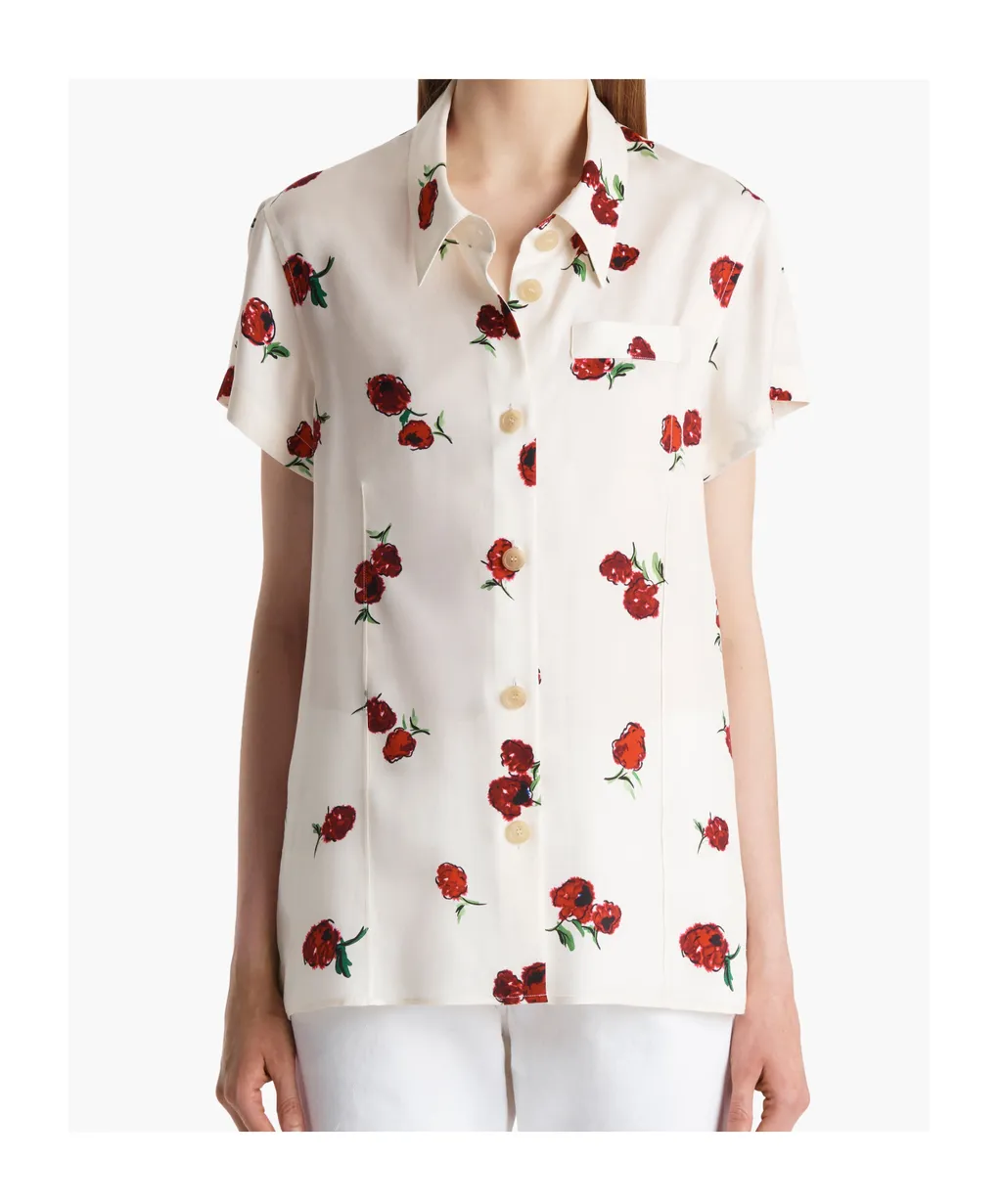 Keefe Top In Cream With Raspberry Print