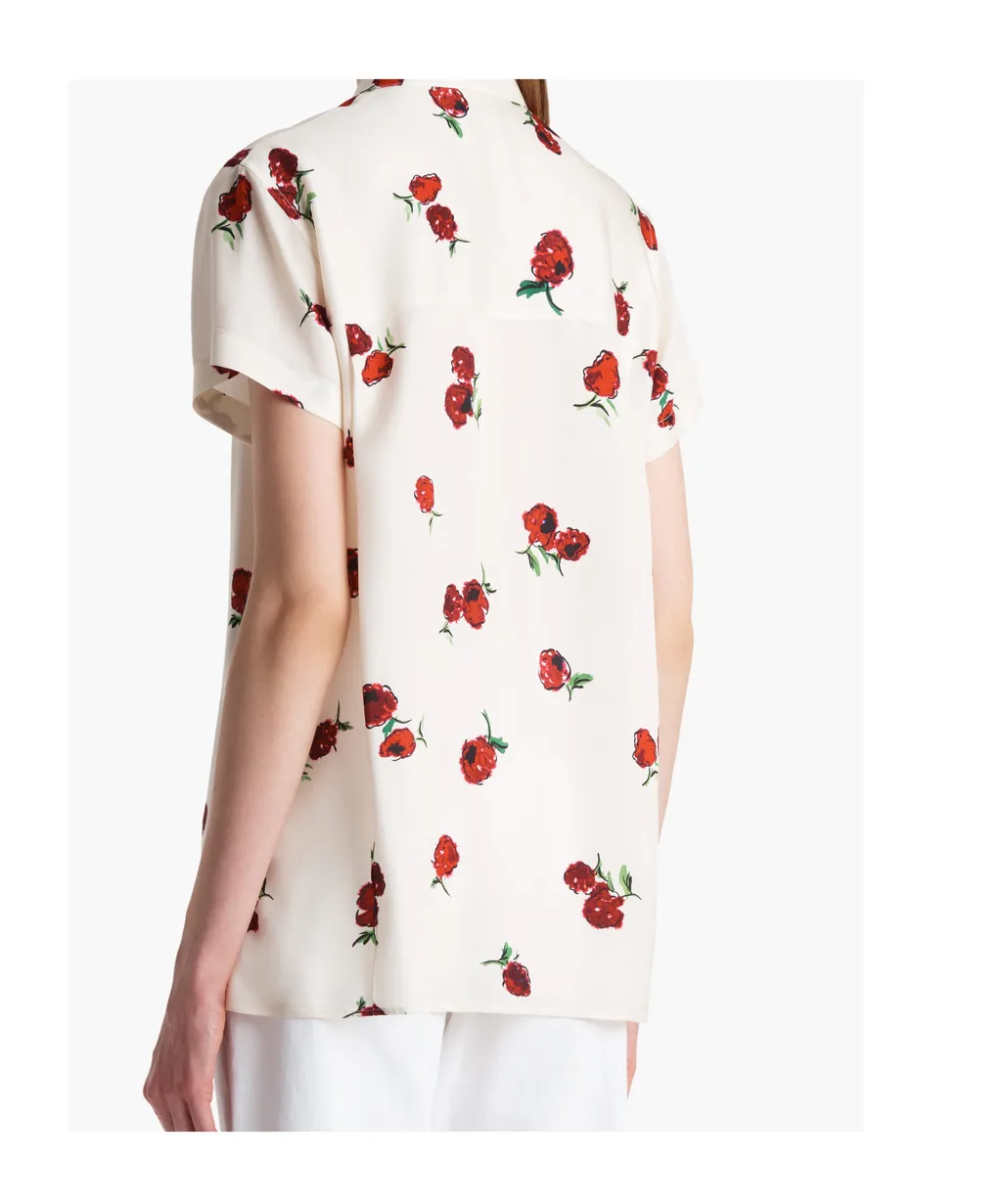 Keefe Top In Cream With Raspberry Print