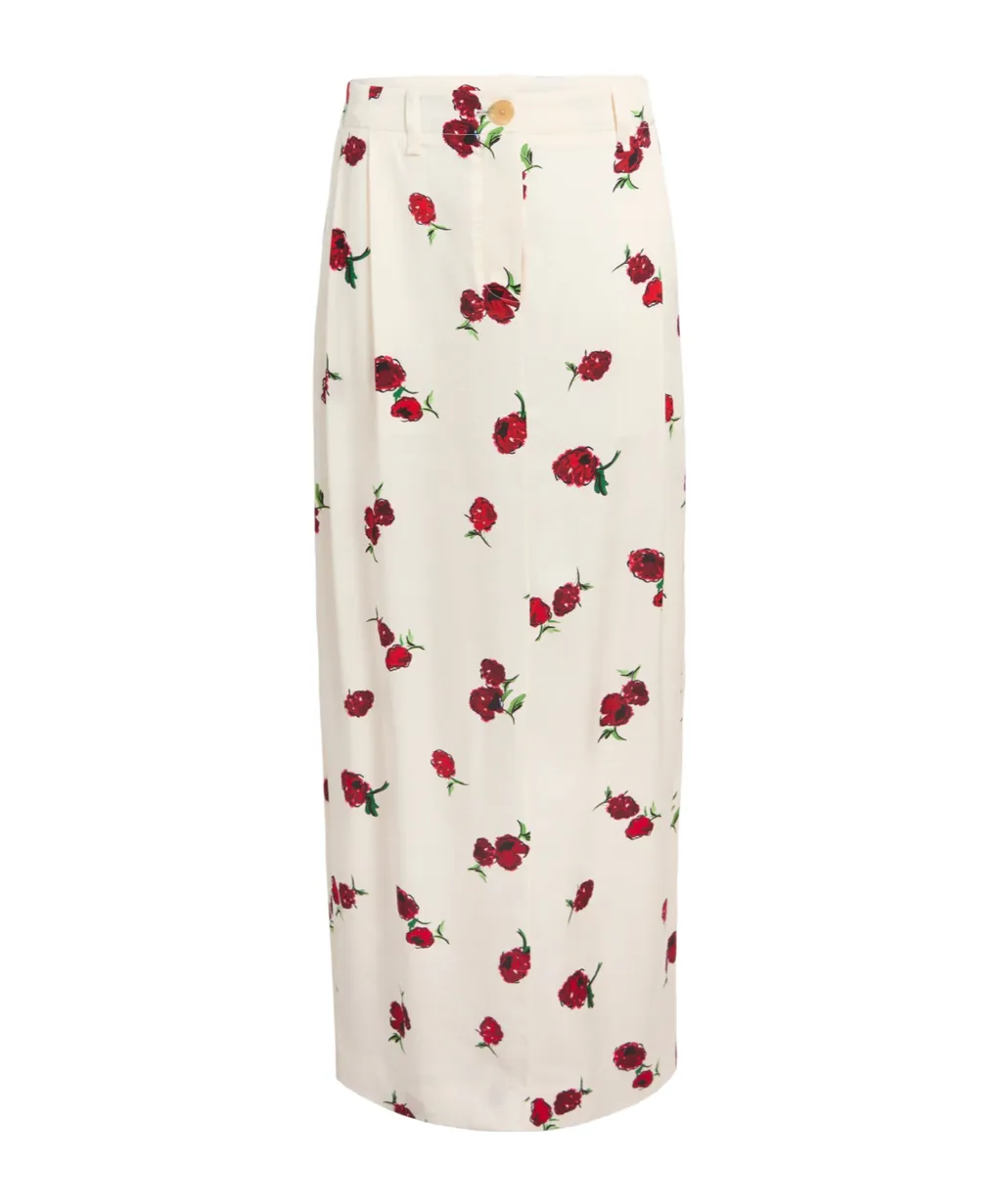 Lucian Skirt In Cream With Raspberry Print