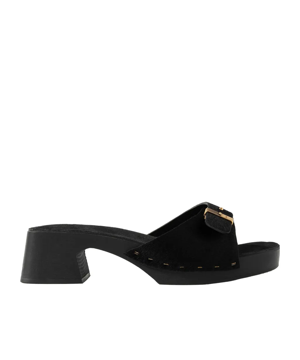 Britt Clog Haircalf Buckle Mules