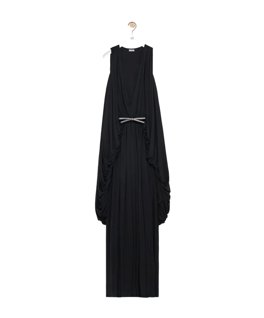 Loewe Draped Embellished Deep V-Neck Dress