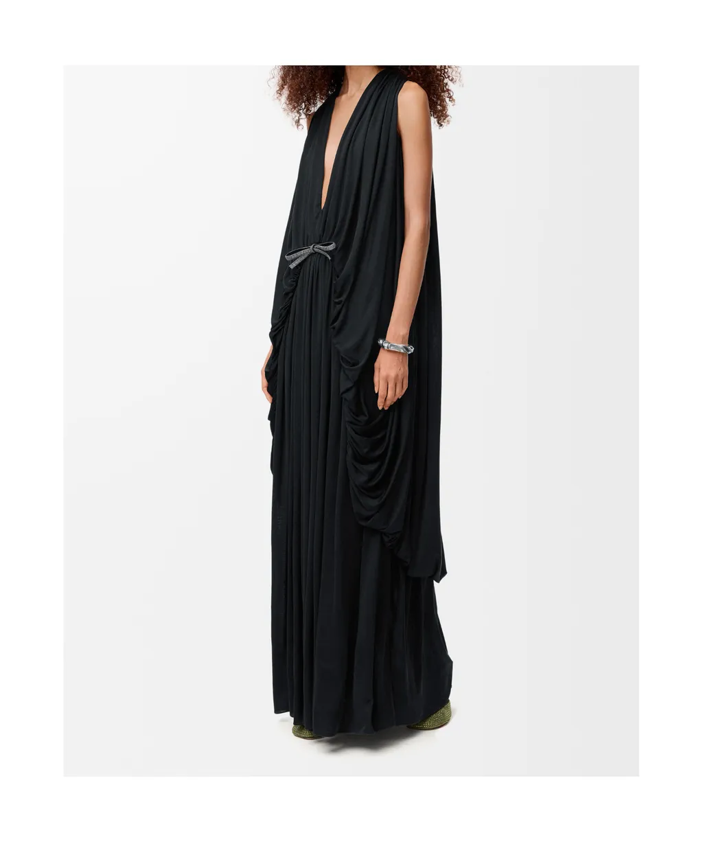 Loewe Draped Embellished Deep V-Neck Dress