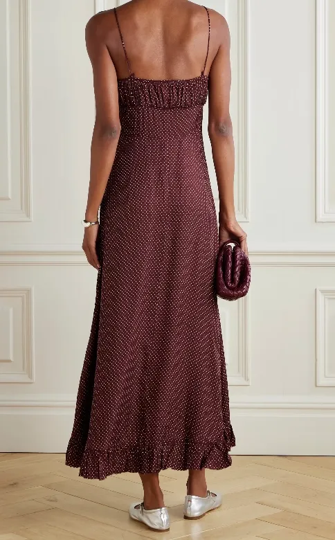 Rosaria Gathered Polka-Dot Silk-Blend Midi Dress