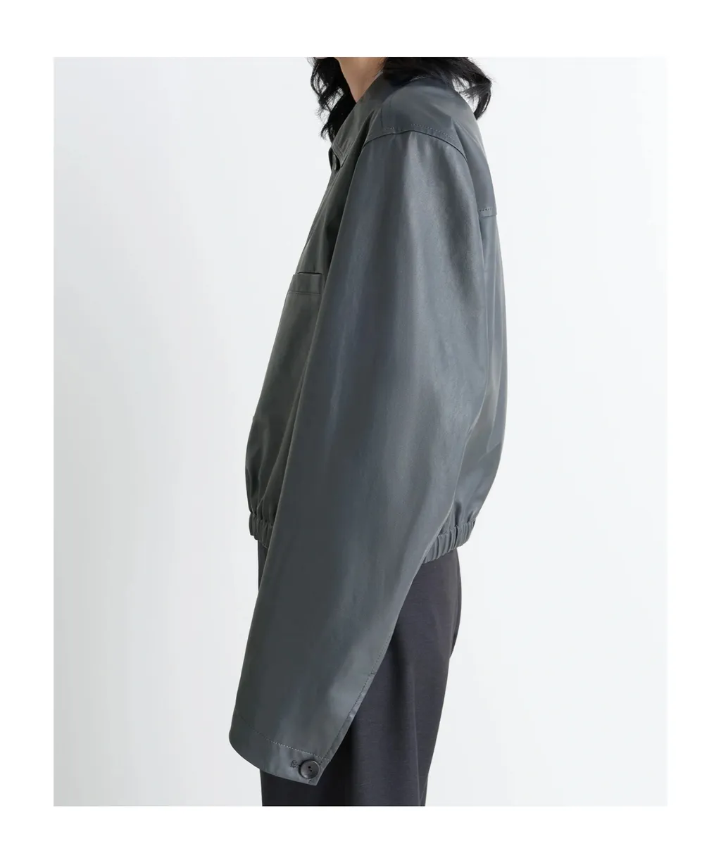 Buttoned-Up Elasticated Leather Jacket
