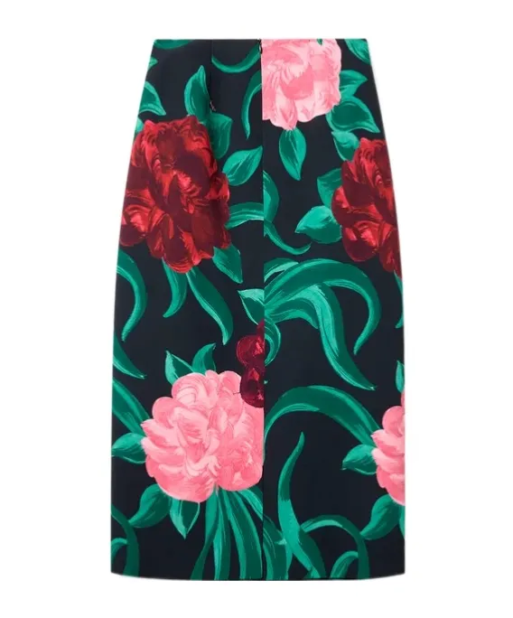 La Doublej Peony Print Pencil Skirt