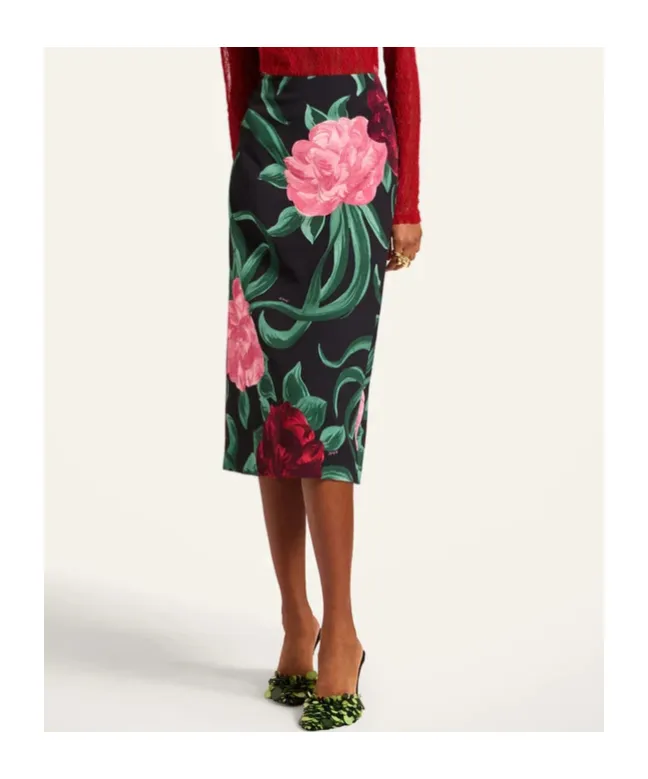 La Doublej Peony Print Pencil Skirt