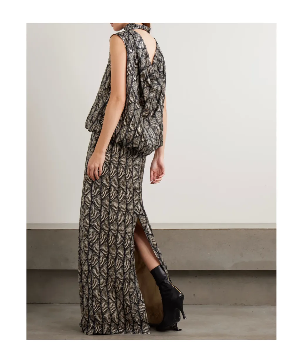 Gathered Printed Devoré-Velvet Gown