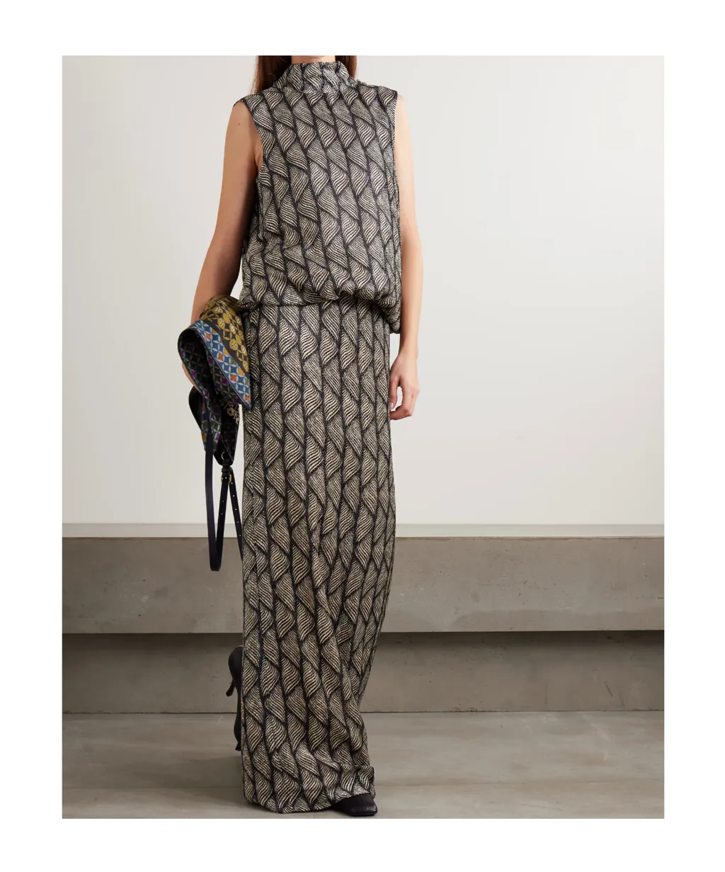 Gathered Printed Devoré-Velvet Gown