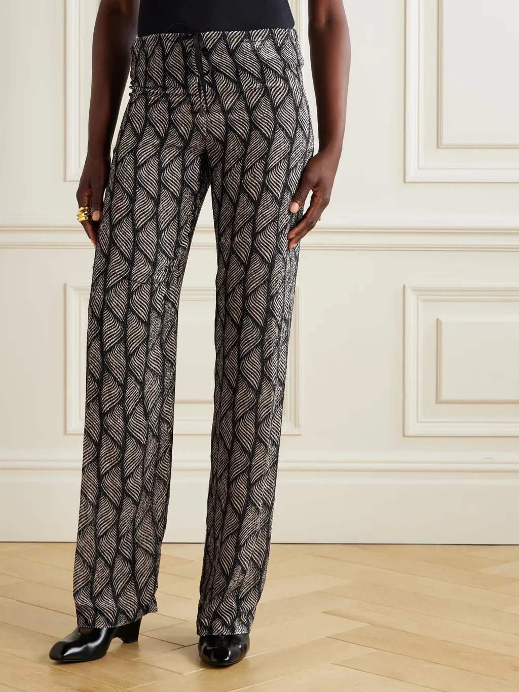 Devoré-Velvet Straight-Leg Pants