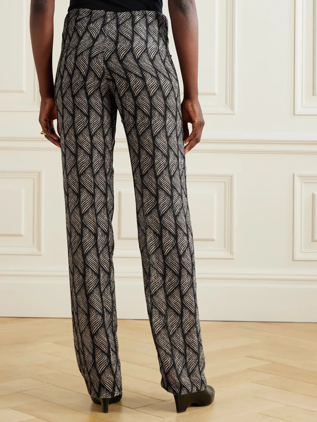 Devoré-Velvet Straight-Leg Pants