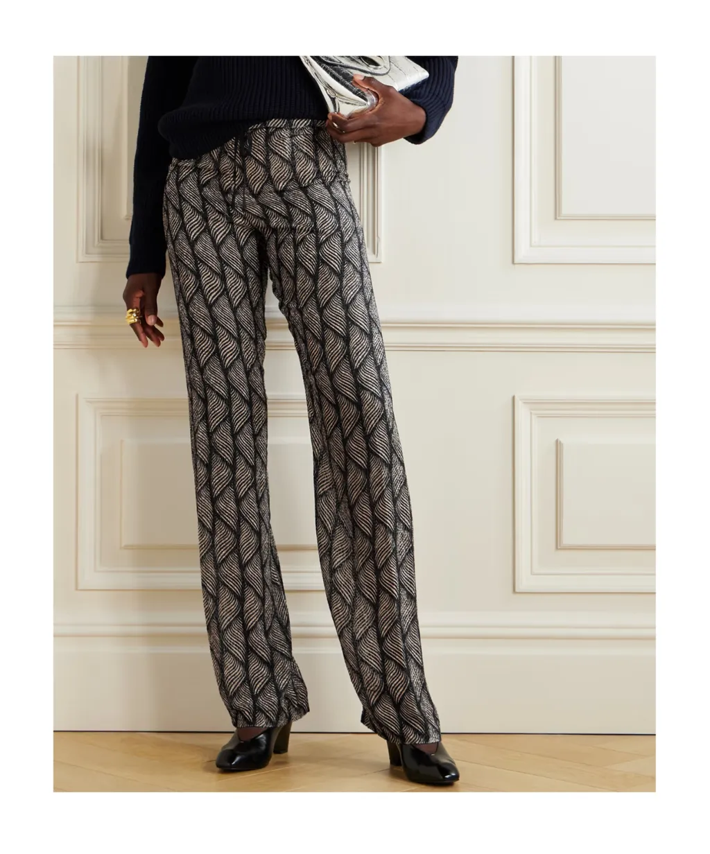 Devoré-Velvet Straight-Leg Pants