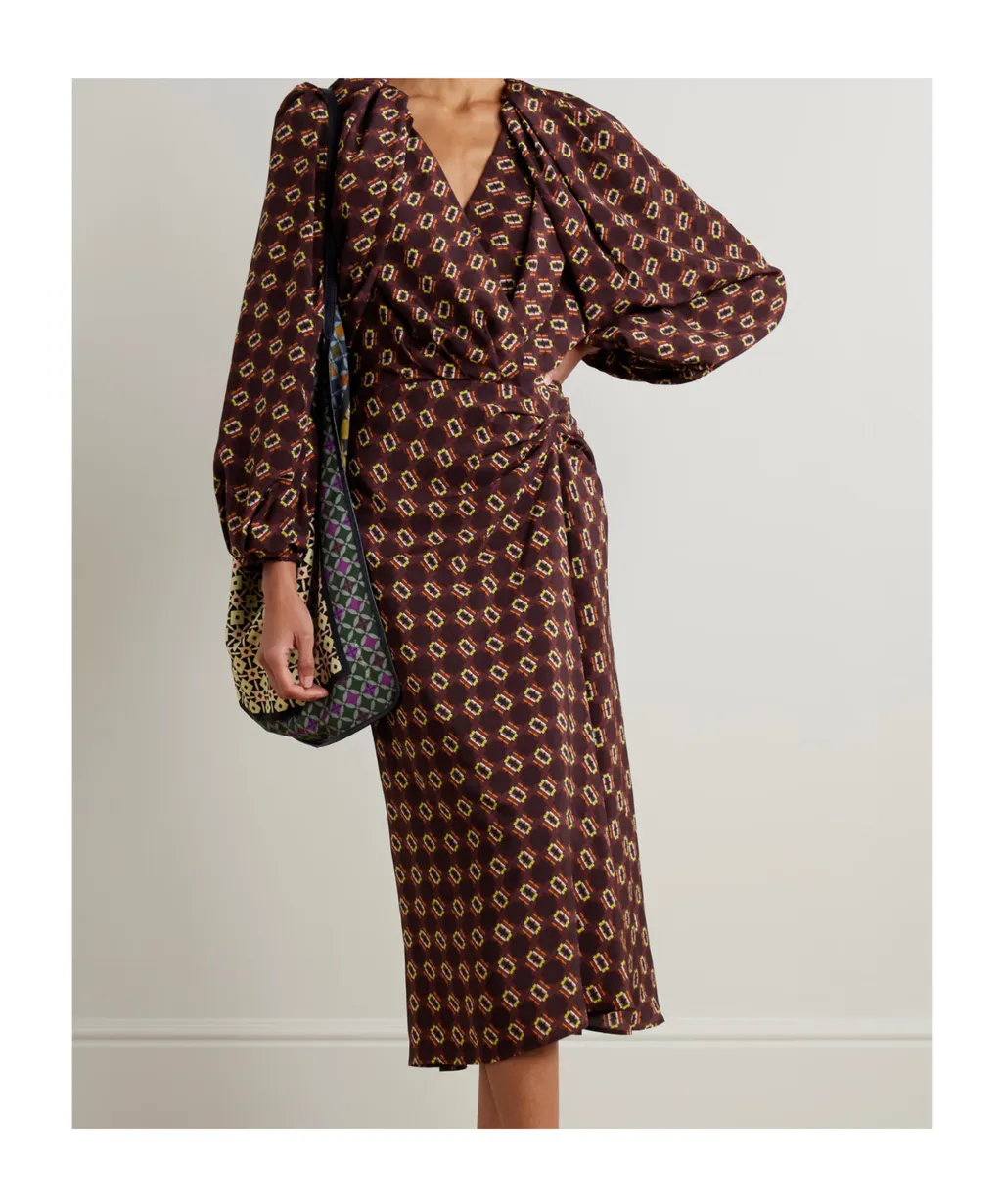Printed Silk Crepe De Chine Wrap-Effect Midi Dress