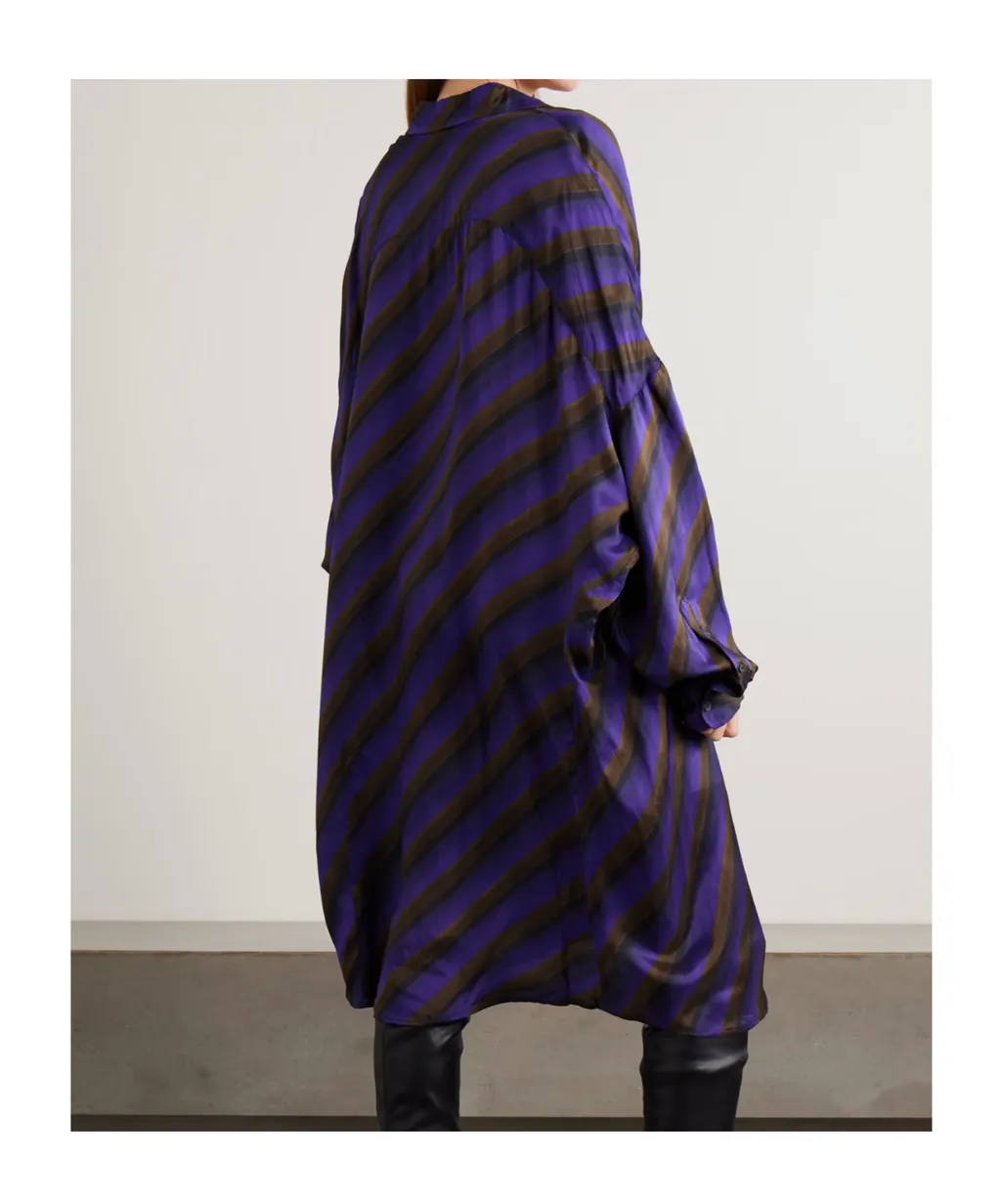 Oversized Striped Satin-Twill Mini Shirt Dress