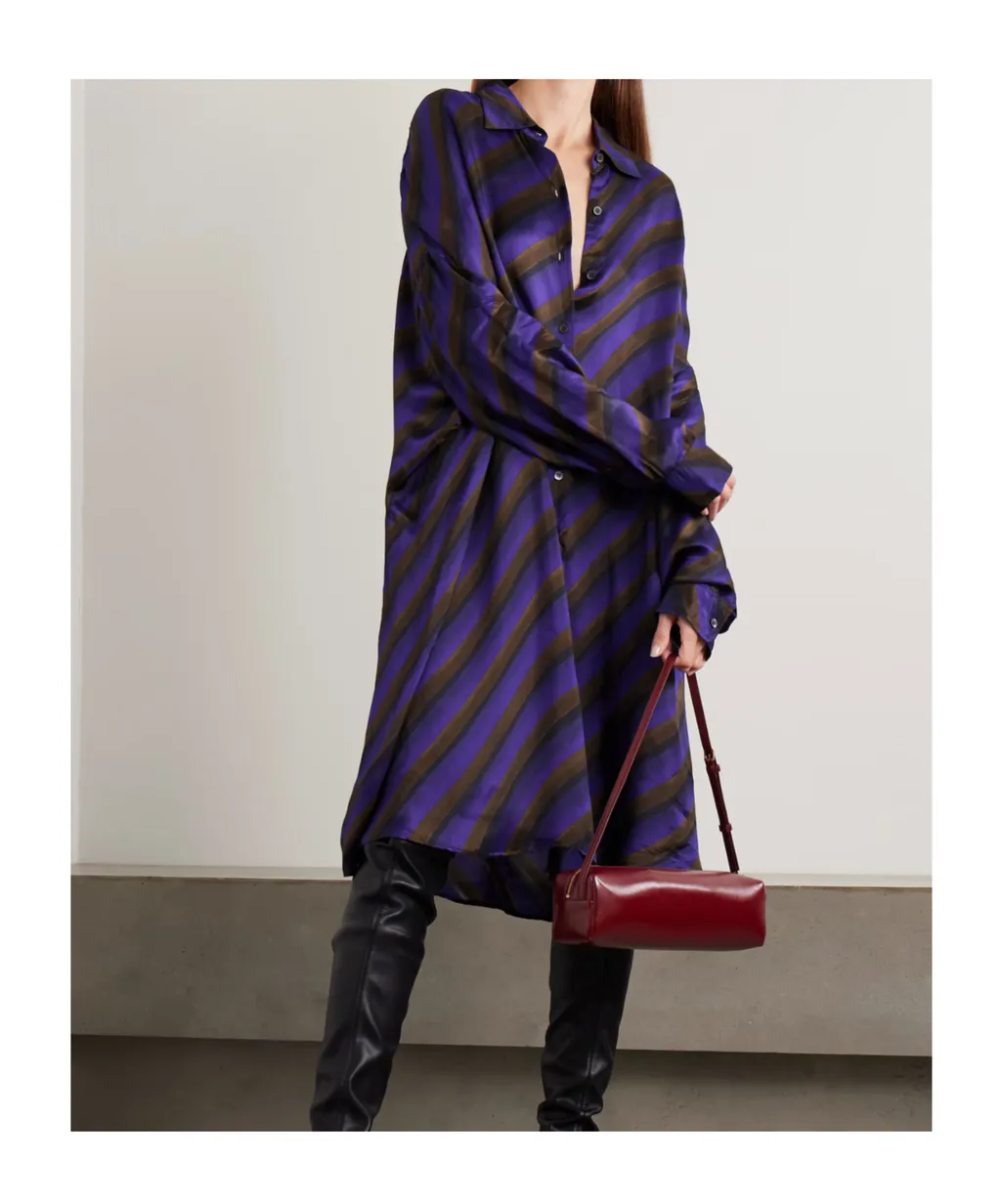 Oversized Striped Satin-Twill Mini Shirt Dress