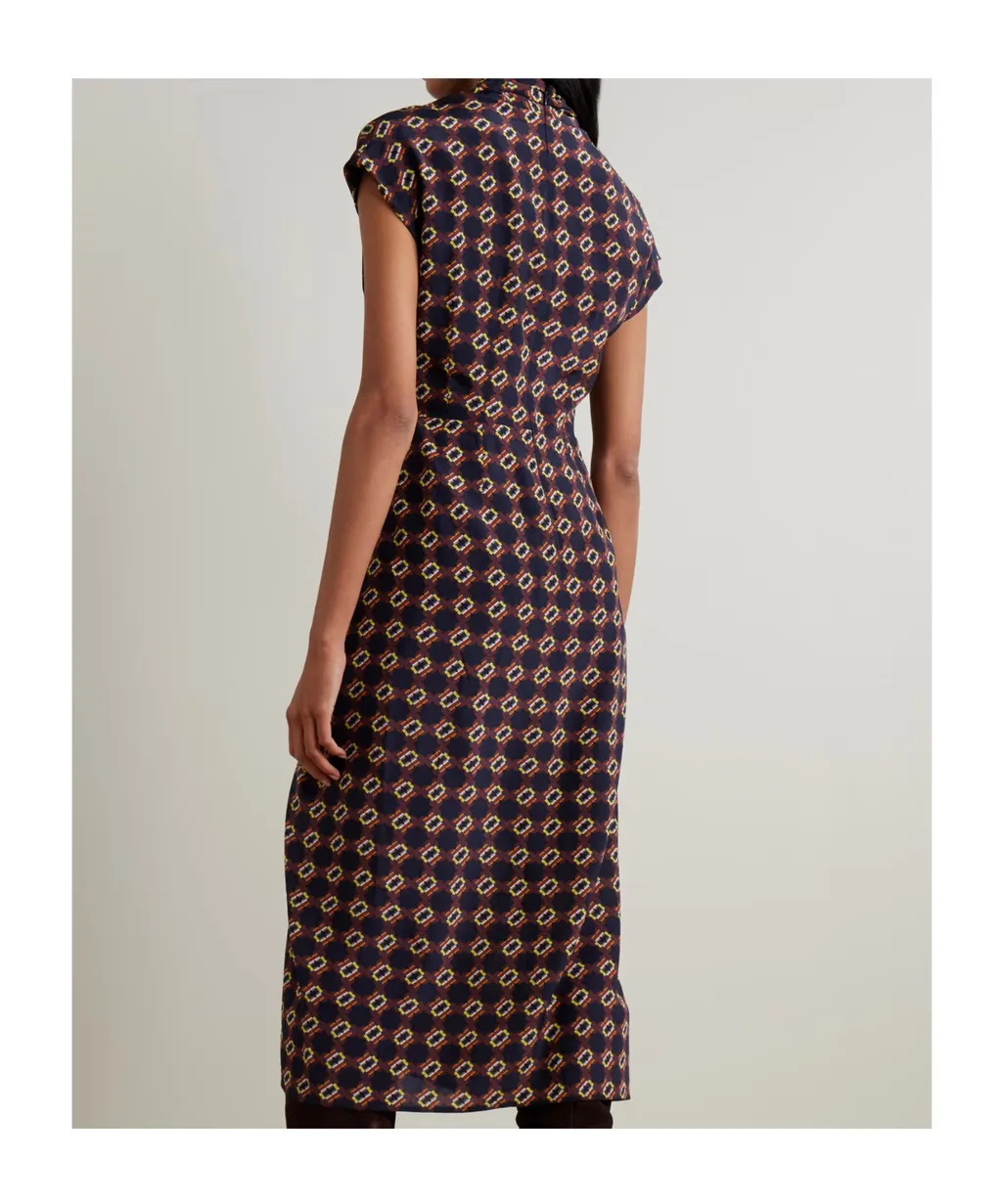 Wrap-Effect Printed Silk-Crepe Midi Dress