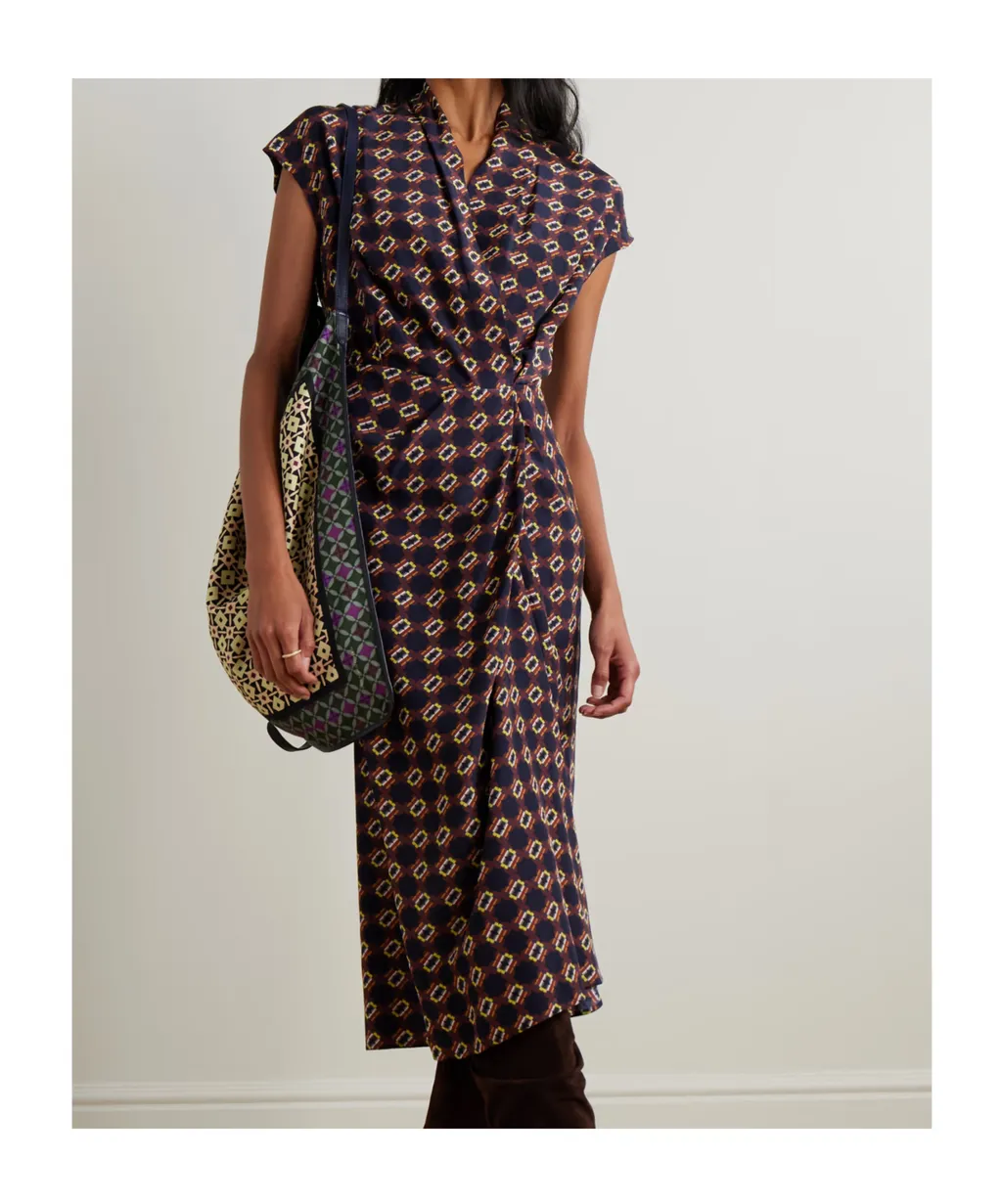 Wrap-Effect Printed Silk-Crepe Midi Dress