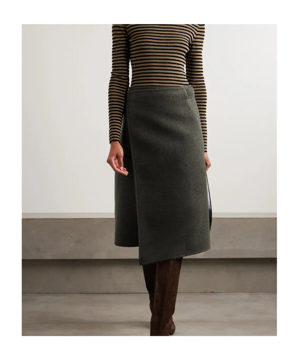 Bodhi Wool-Blend Bouclé-Twill Midi Wrap Skirt