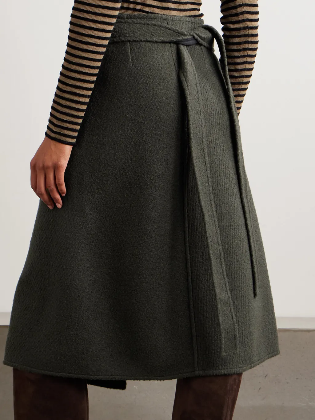 Bodhi Wool-Blend Bouclé-Twill Midi Wrap Skirt