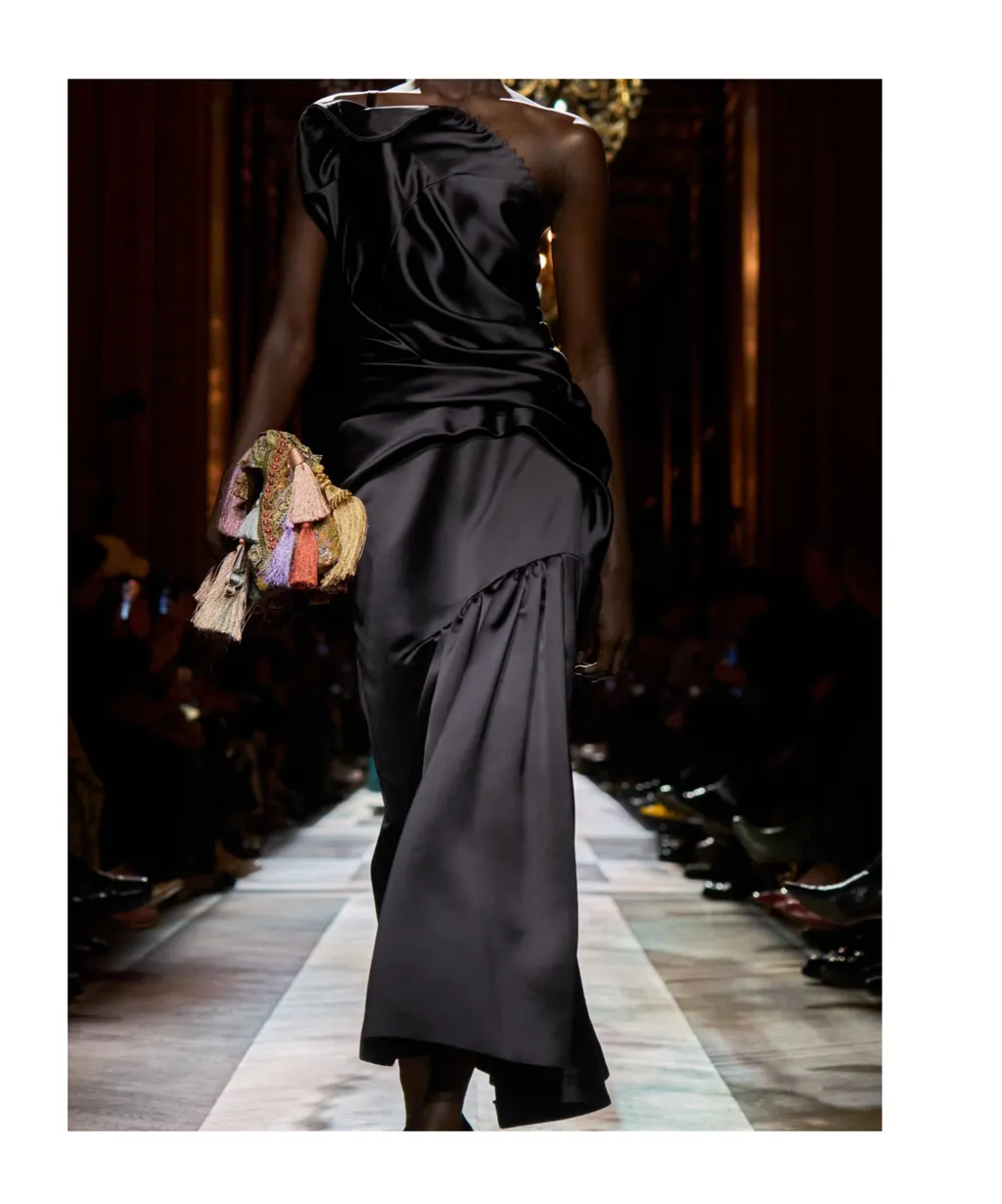 One-Shoulder Gathered Pleated Satin Midi Dress