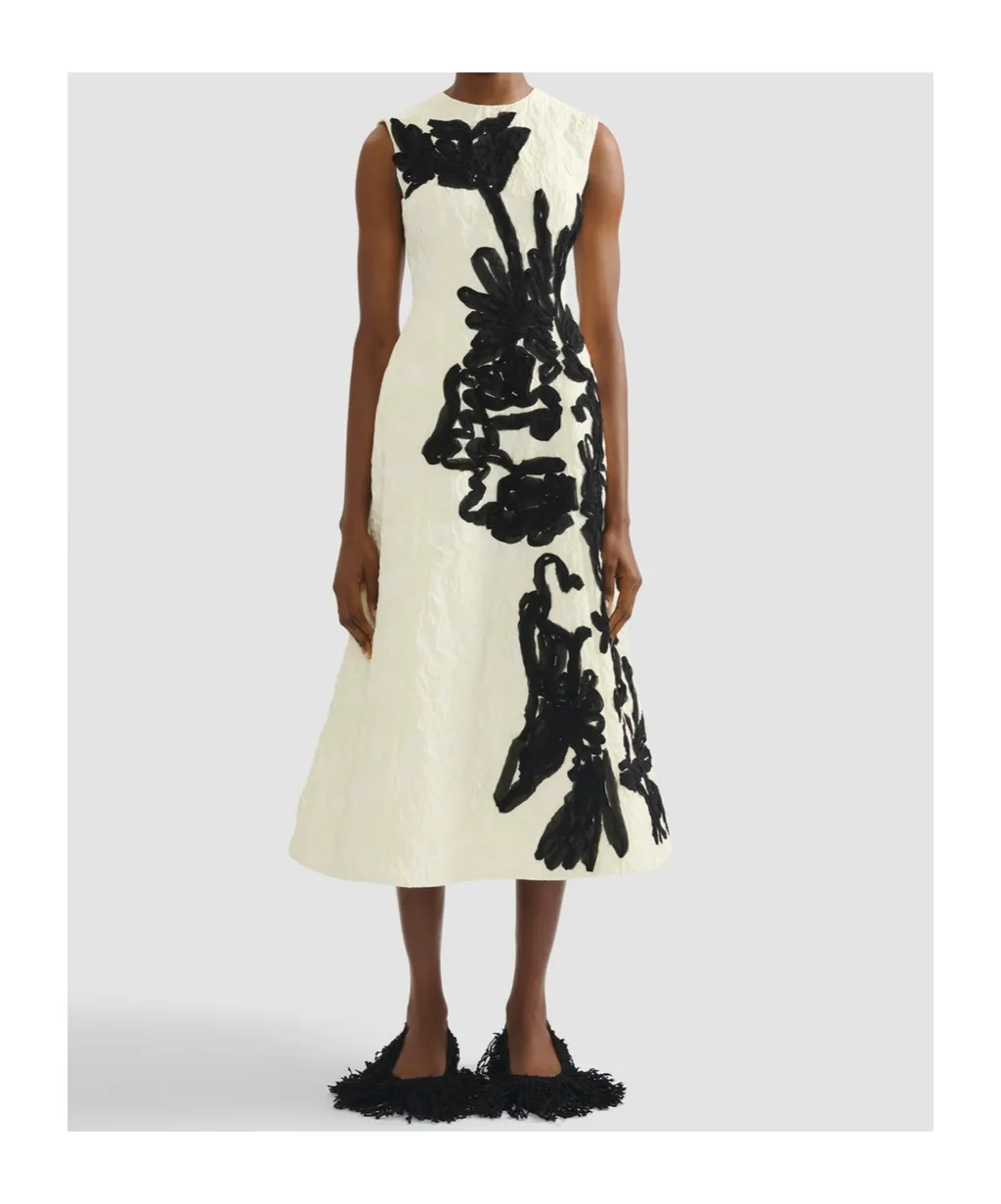 Embroidered Jacquard Flared Midi Dress