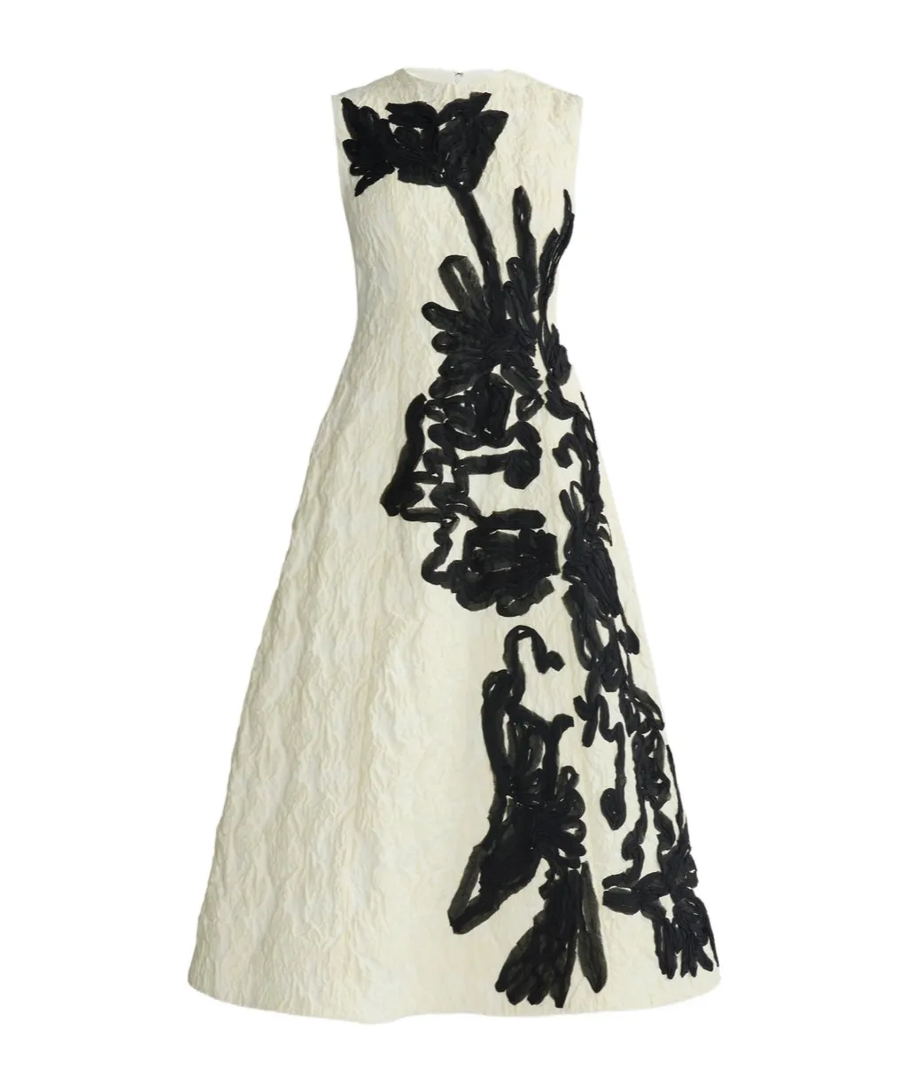 Embroidered Jacquard Flared Midi Dress