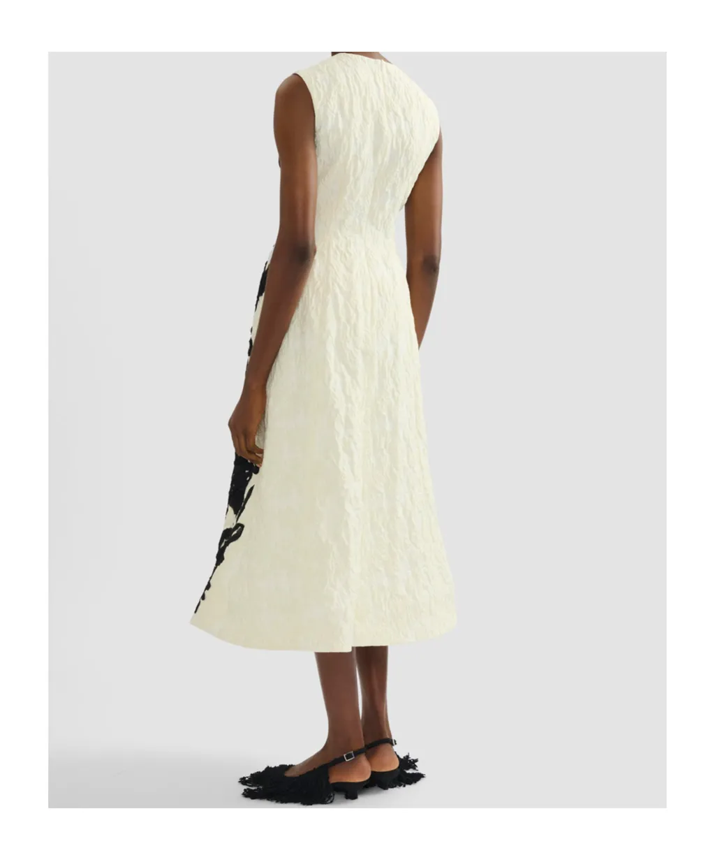 Embroidered Jacquard Flared Midi Dress
