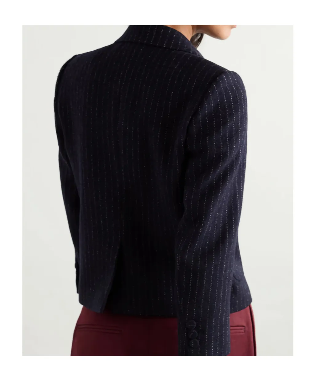 Cropped Pinstriped Wool Blazer