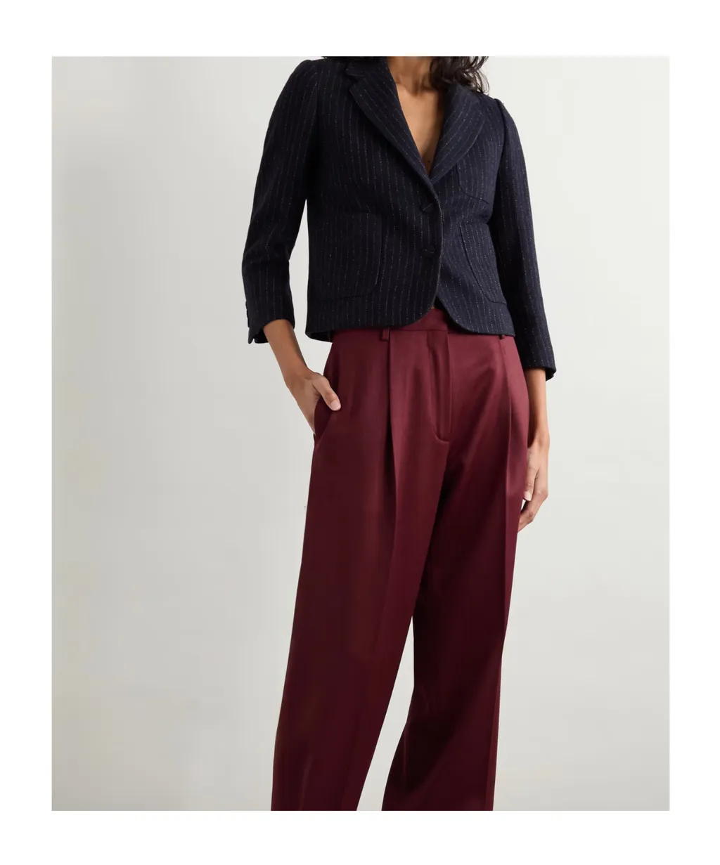 Cropped Pinstriped Wool Blazer