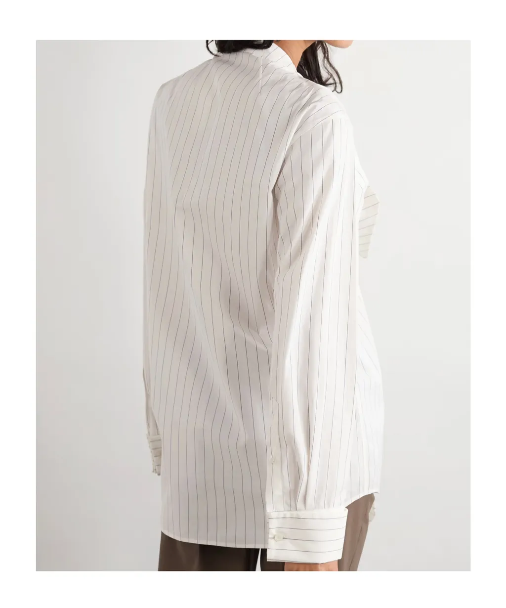 Pinstriped Cotton-Poplin Pussy-Bow Shirt
