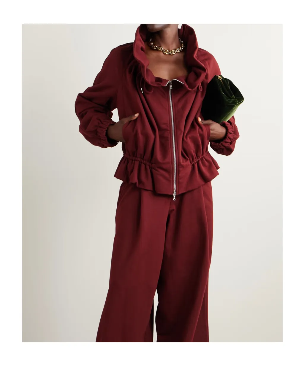 Oversized Gathered Cotton-Jersey Zip-Up Sweatshirt