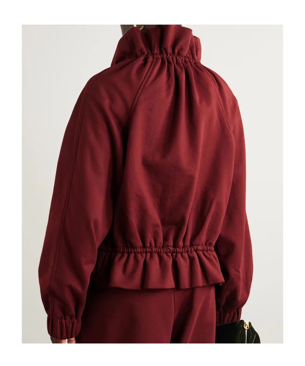 Oversized Gathered Cotton-Jersey Zip-Up Sweatshirt