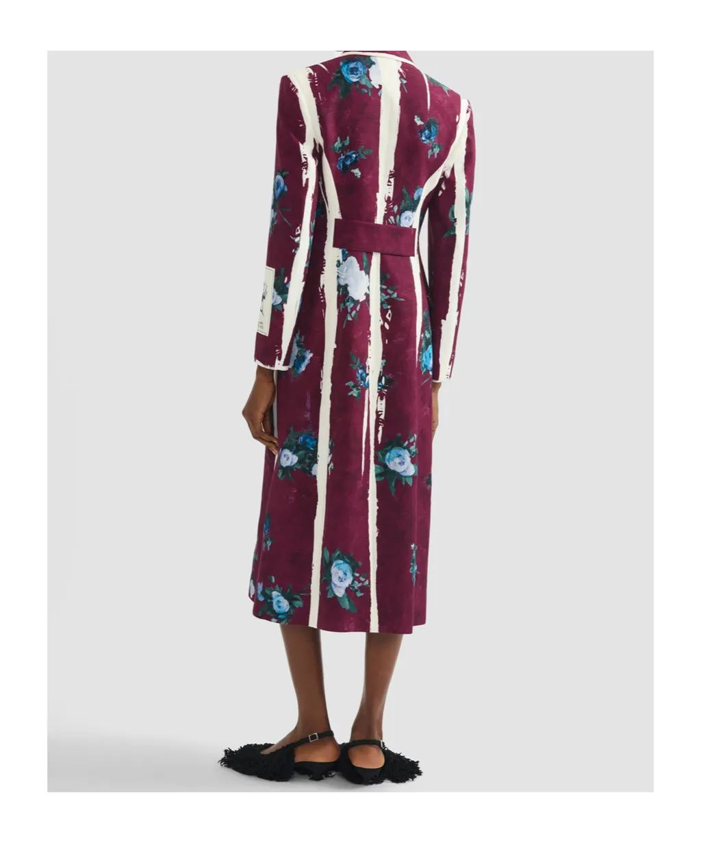 Double-Breasted Floral-Print Satin Coat