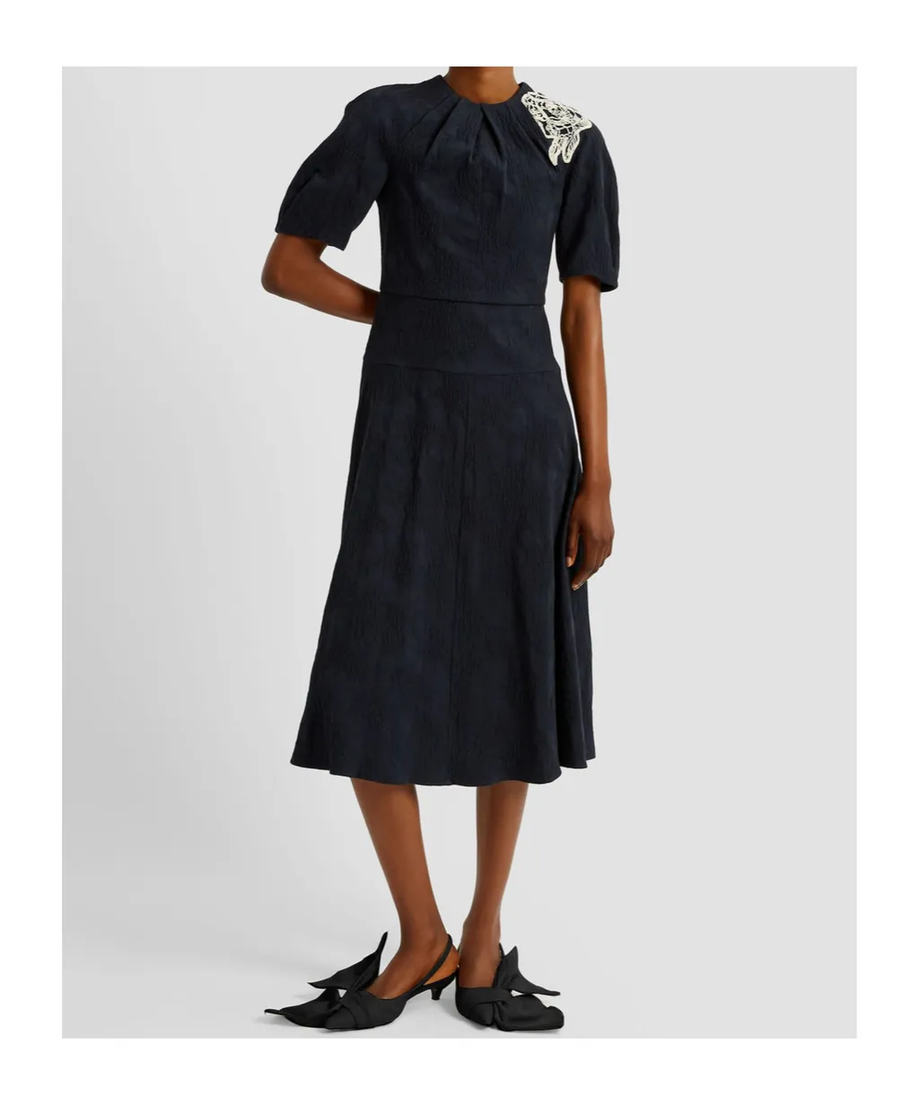 AppliquÉD Cotton-Blend Cloqué Midi Dress