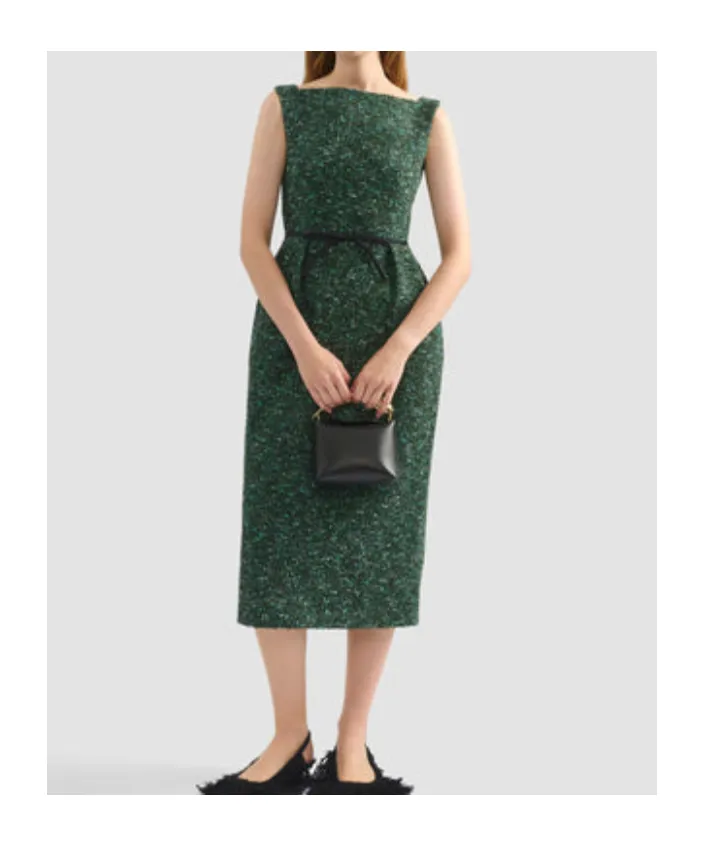 Bow-Detailed Bouclé-Tweed Midi Dress