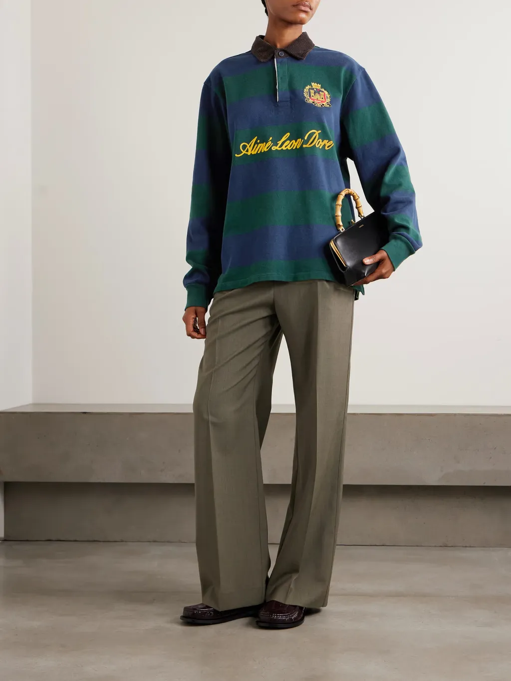 Long-Sleeved Striped Polo Shirt