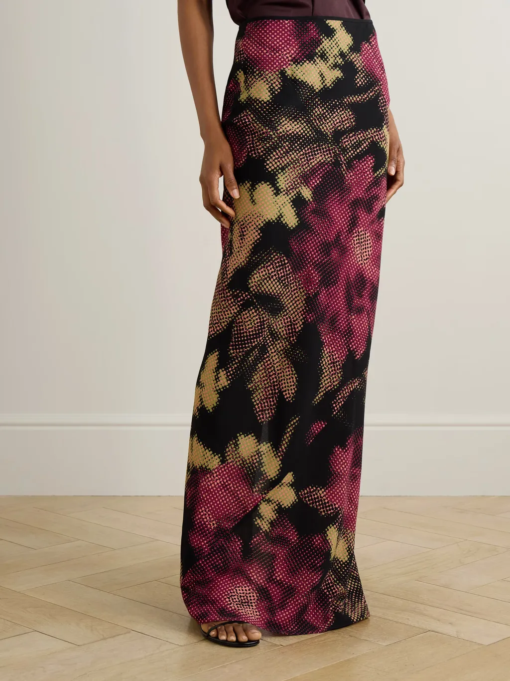 Floral-Print Crepe Maxi Skirt