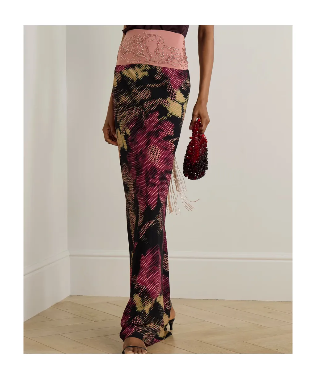 Floral-Print Crepe Maxi Skirt