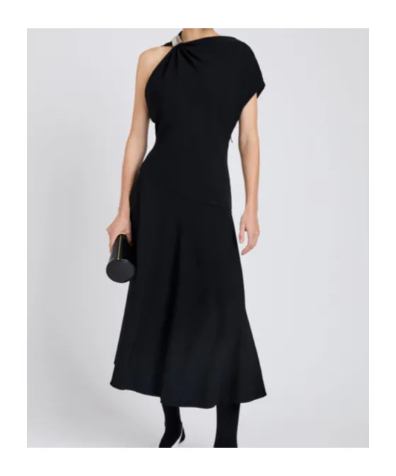 Draped One-Shoulder Midi Party Dress