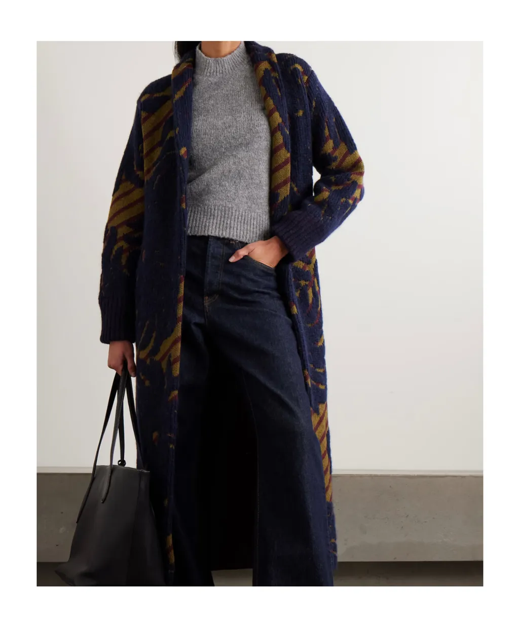 Belted Intarsia Wool-Blend Cardigan