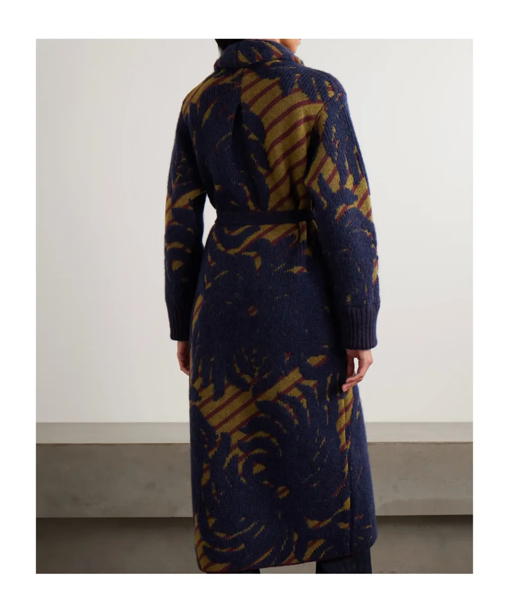 Belted Intarsia Wool-Blend Cardigan