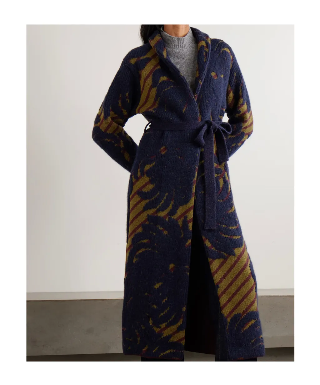 Belted Intarsia Wool-Blend Cardigan