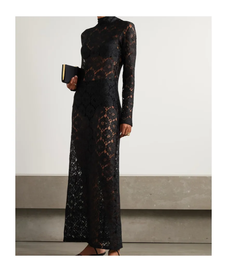 Floral Lace Maxi Turtleneck Dress