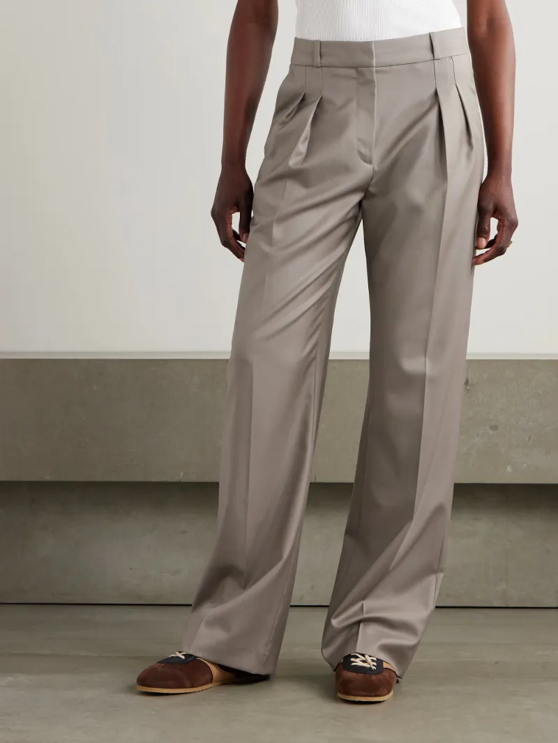 Sbiru Pleated Wool-Twill Straight-Leg Pants