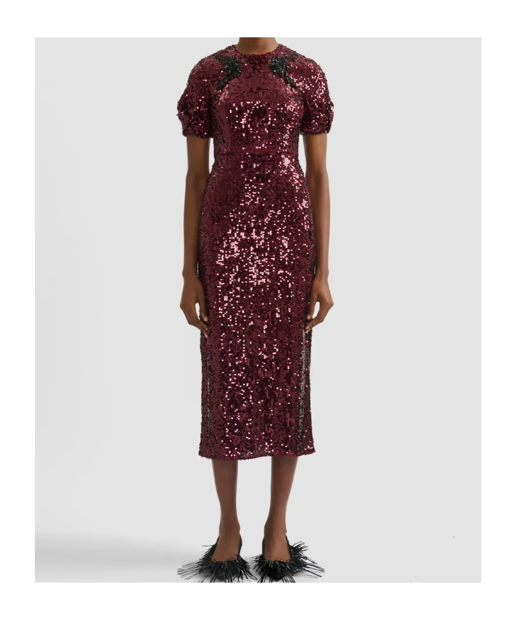 Embellished Sequined Georgette Midi Dress