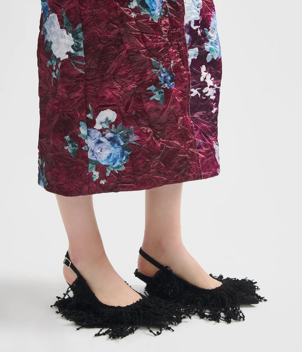 Floral-Print Crinkled Duchesse-Satin Midi Skirt